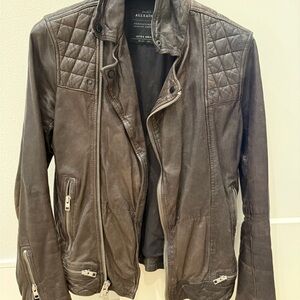 All Saints Men's Dark Brown Leather Bomber Jacket